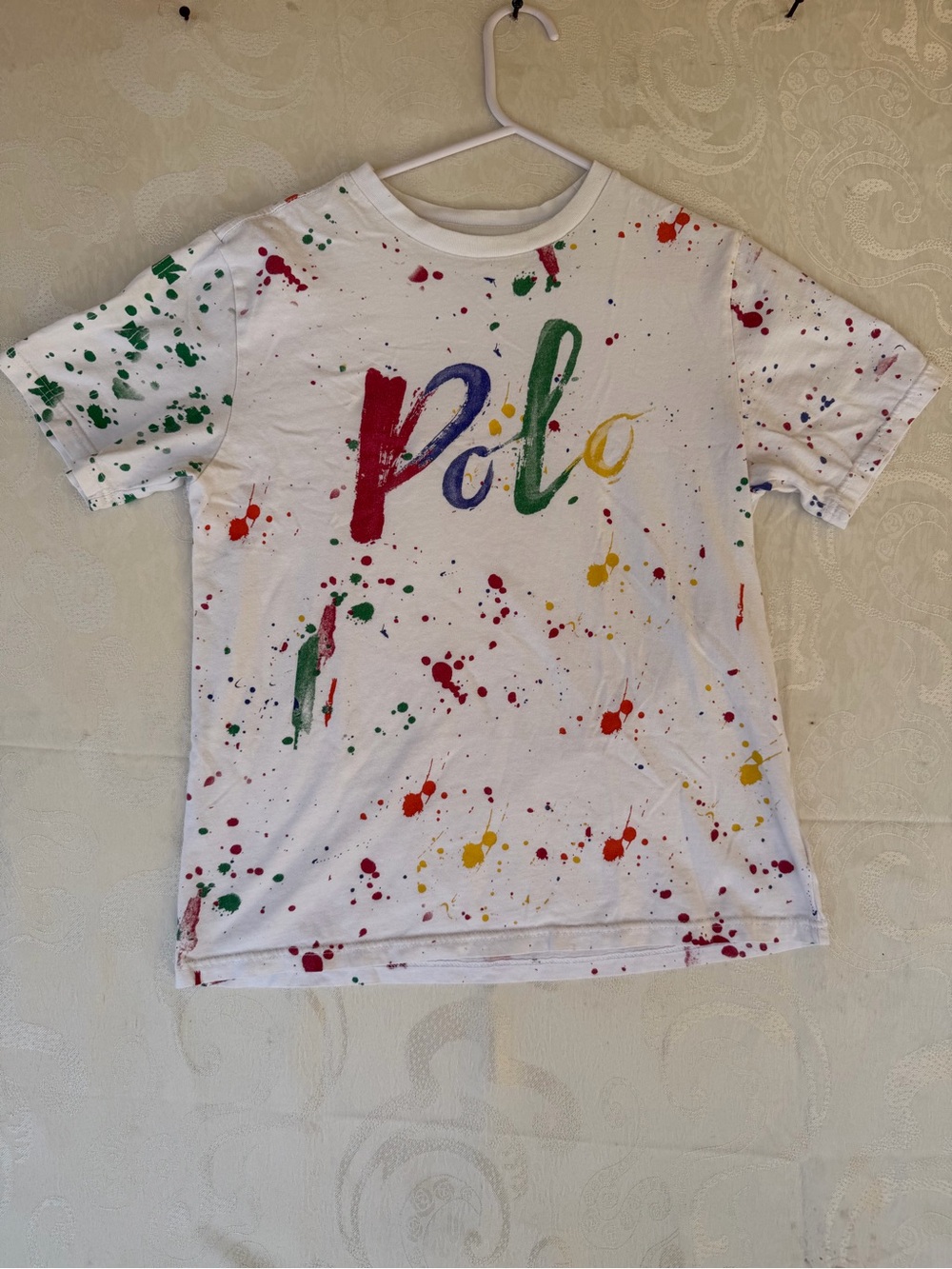 Polo by Ralph Lauren White Tee with Multicolor Paint-Splash Logo